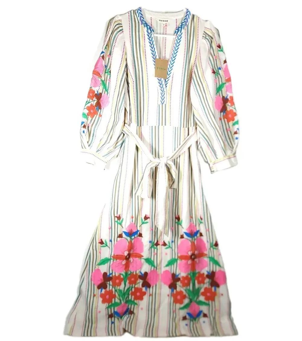 NWT Boden Octavia Women's Sz4 Multicolor Cotton Floral Embroidered Maxi Dress
